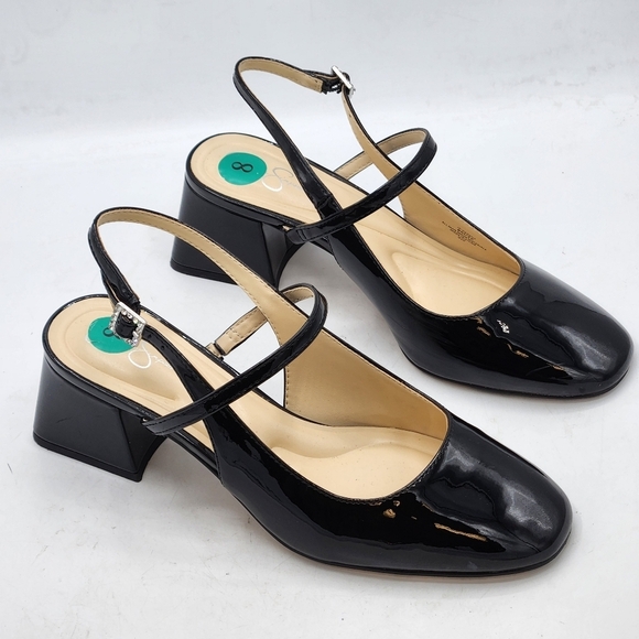 Jessica Simpson Elegant Black Faux Patent Leather Marry Jane Singback Heels SZ 8 - Picture 1 of 14